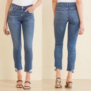 Agolde Toni Jeans Distressed Mid Rise Straight Leg Medium Wash Blue Size 28